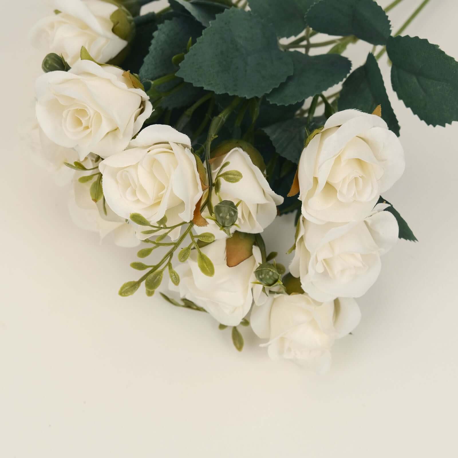 2 Pack Ivory Artificial Open Rose Flower Bouquets, Small Faux Floral Arrangements 12