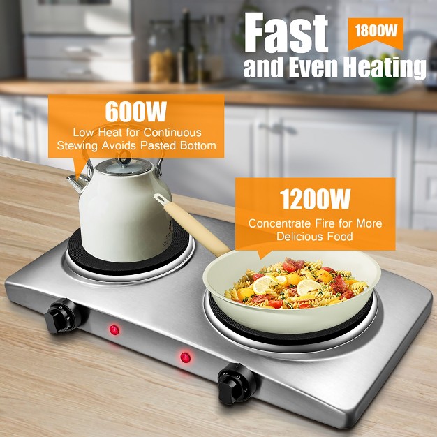 Costway 1800w Double Hot Plate Electric Countertop Burner Stainless Steel 5 Power Levels