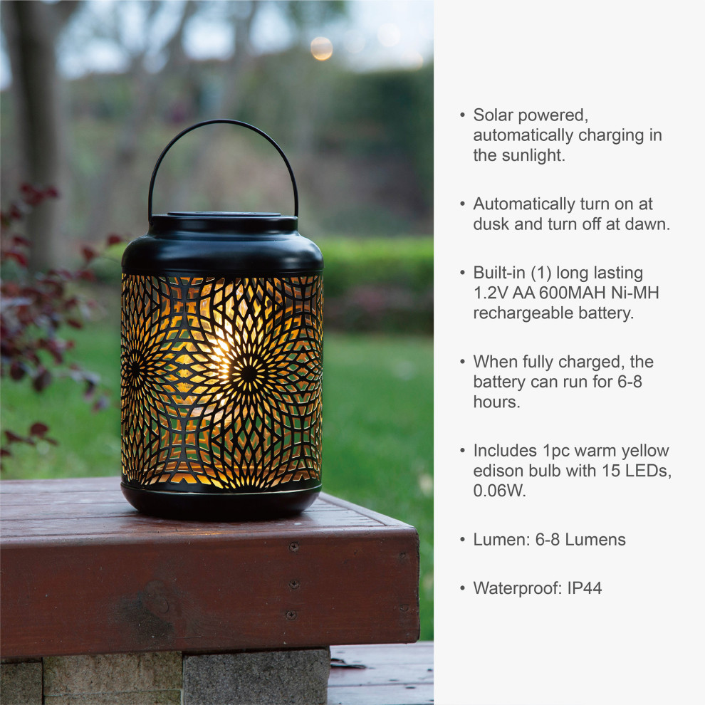 8.75 quotH Metal Cutout Solar Powered Outdoor Hanging Lantern   Contemporary   Outdoor Hanging Lights   by Glitzhome  Houzz