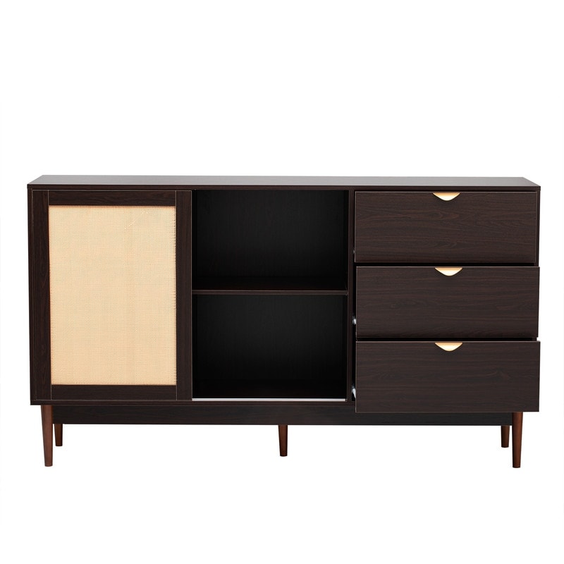 Modern Rattan Storage Sideboard Cabinet with Three Drawers