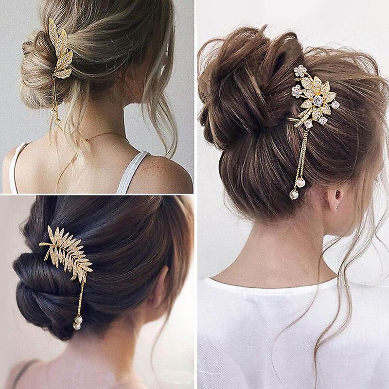 Rhinestones metal hair sticks tassel hair combs for women