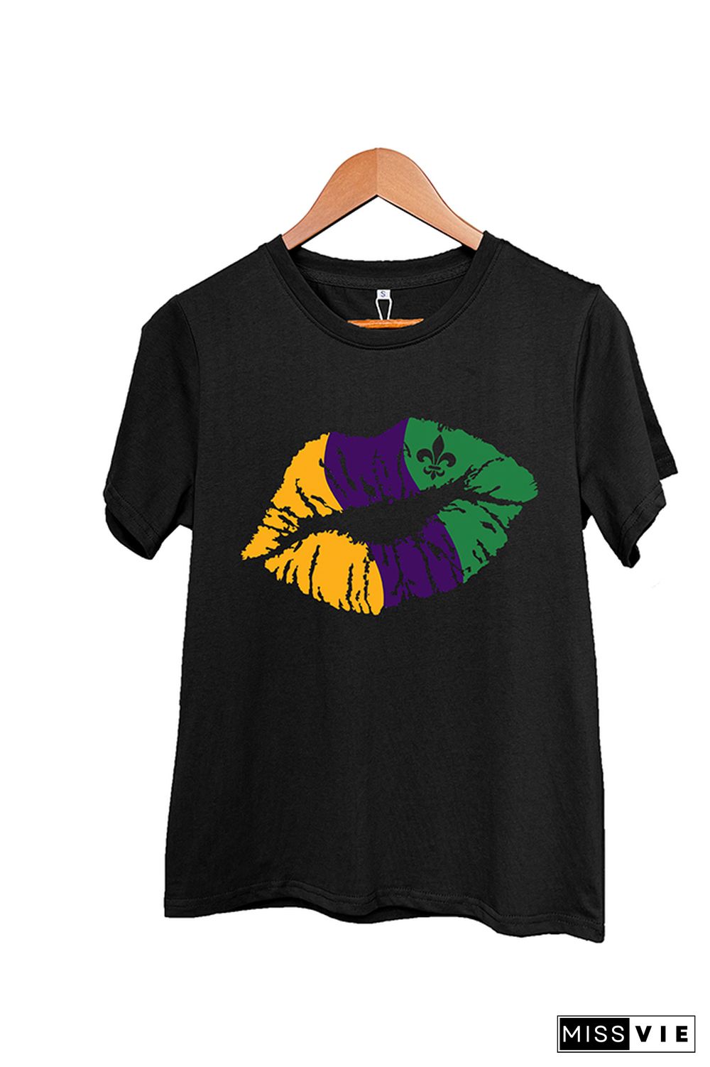 Mardi Gras Lip Short Sleeve Graphic Tee Wholesale