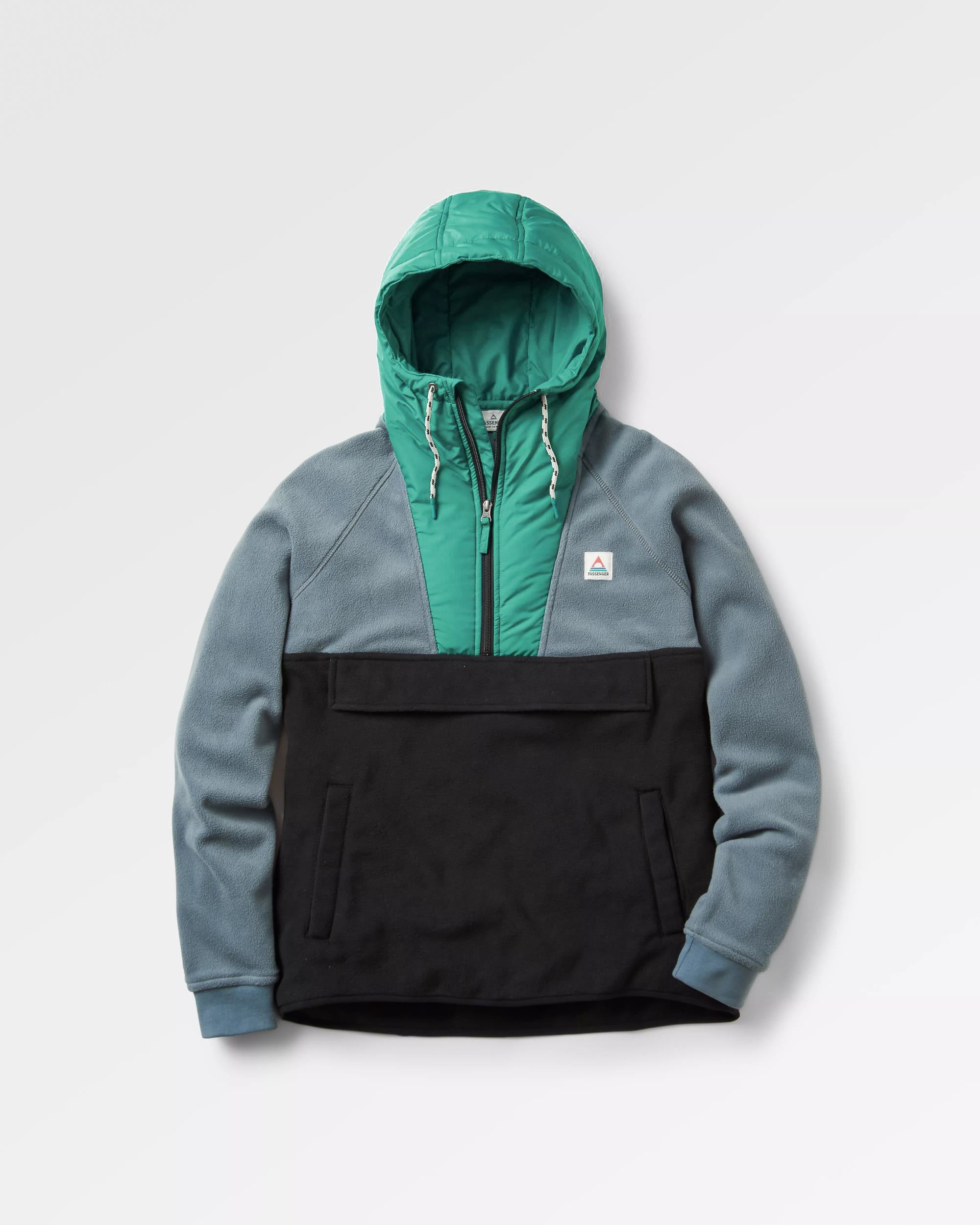 Woodland Hooded 1/2 Zip Recycled Polar Fleece - Storm Grey/ Black