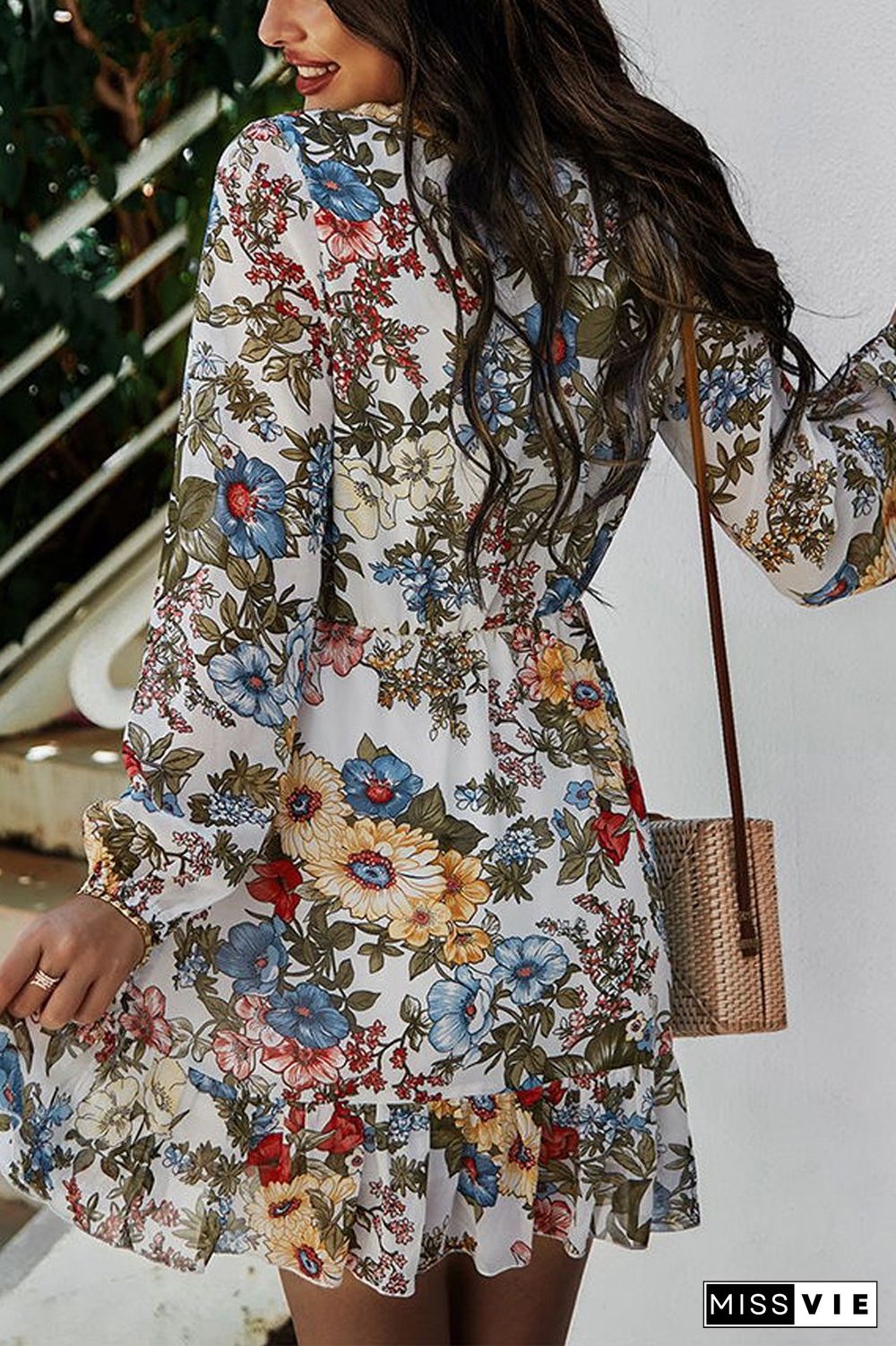 Chiffon V-Neck Floral Print Dress