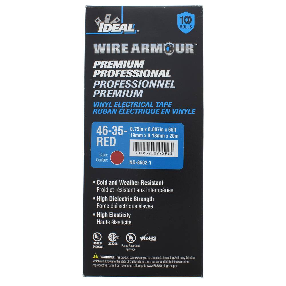 IDEAL Wire Armour 34 in. x 66 ft. Premium Vinyl Tape Red (10-Pack) 46-35-RED-10PK