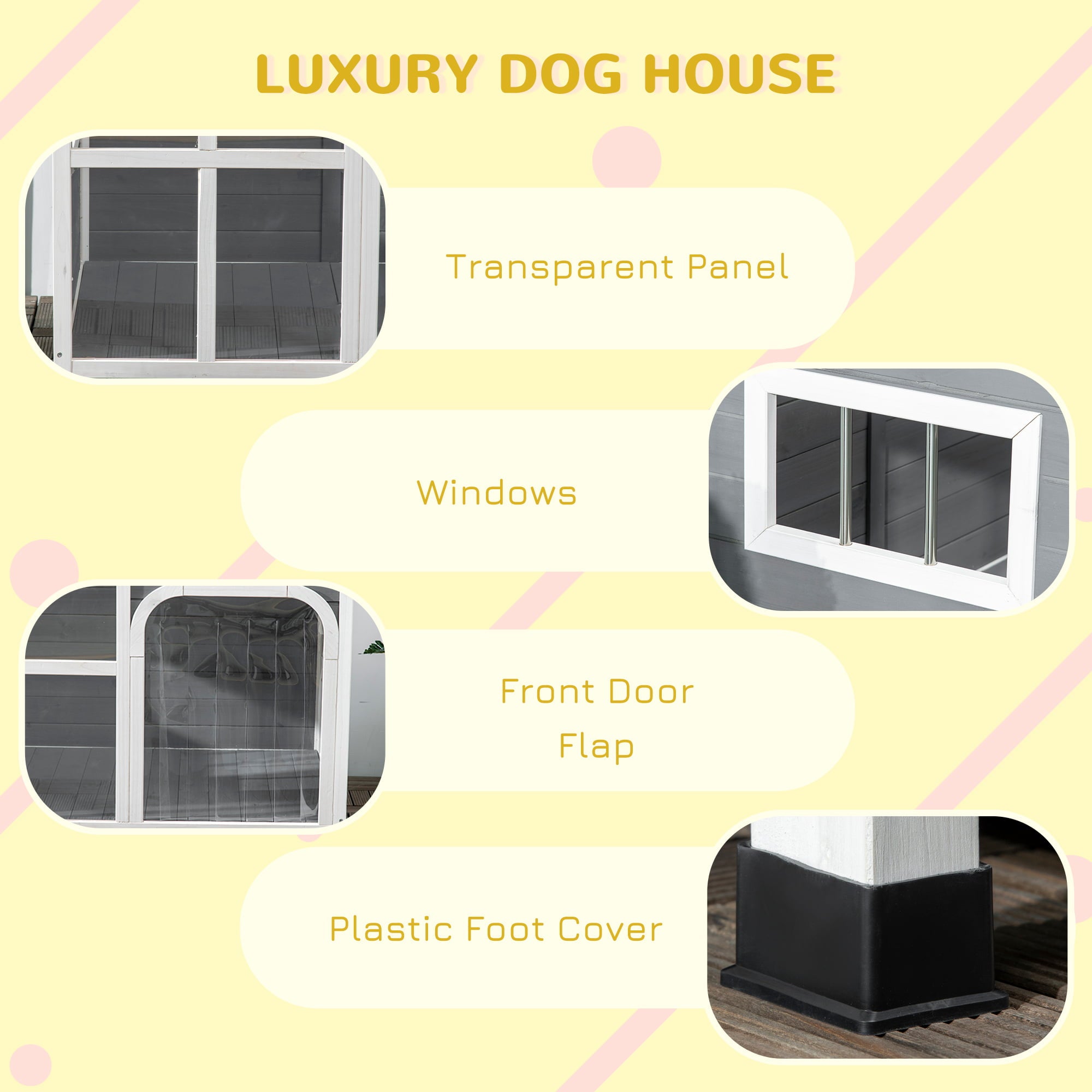 PawHut Cabin-Style Wooden Dog House for Large Dogs Outside with Openable Roof and Giant Window， Big Dog House Outdoor and Indoor， Asphalt Roof， Gray