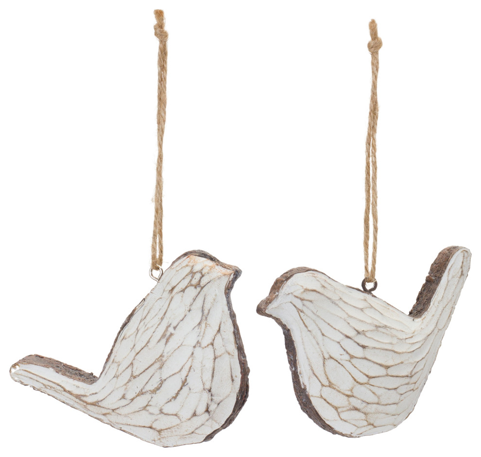 Carved Bird Ornament  12 Piece Set   Rustic   Christmas Ornaments   by Melrose International LLC  Houzz