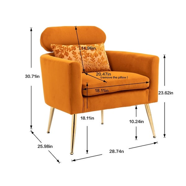 Modern Velvet Accent Chair Lounge Chair， European Style Comfortable Armchair with Golden Feet for Living Room， Study， Bedroom