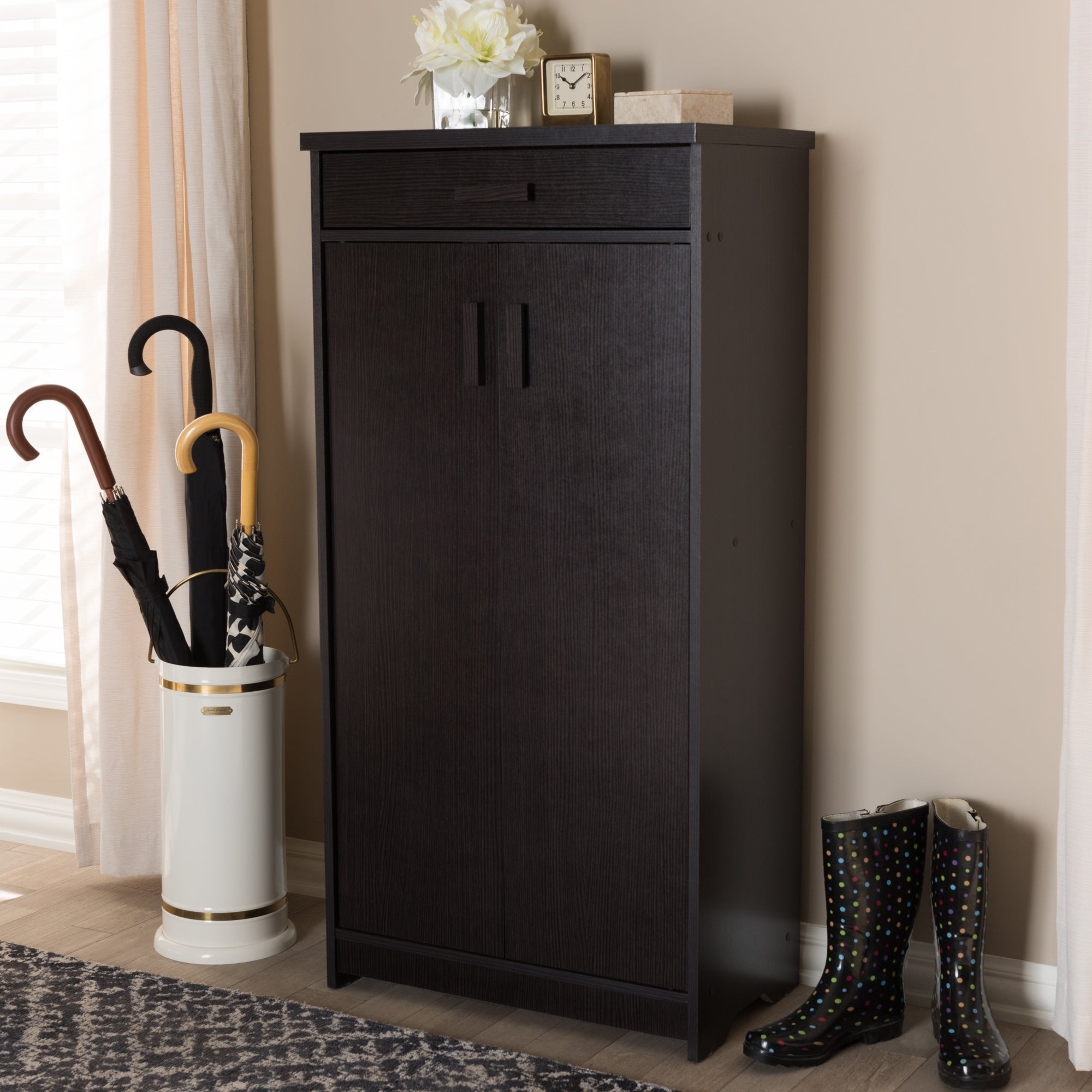 Contemporary Dark Brown Shoe Cabinet by Baxton Studio - - 22580565