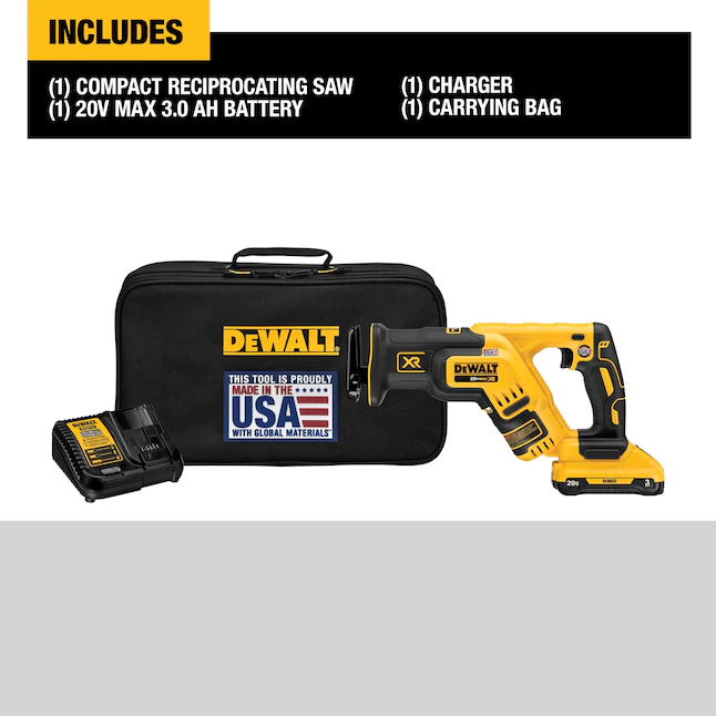 DEWALT DCS367L1 20-Volt MAX XR Cordless Brushless Compact Reciprocating Saw with (1) 20-Volt Battery 3.0Ah and Charger