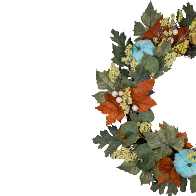 Northlight Green And Orange Foliage And Gourds Thanksgiving Artificial Wreath 22 inch