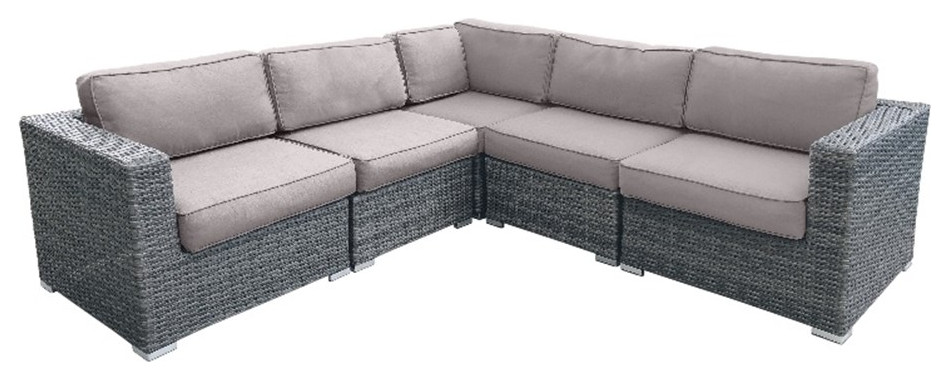 Living Source International 5 Piece Wicker / Rattan Seating Group in Gray/Taupe   Tropical   Outdoor Sofas   by Homesquare  Houzz