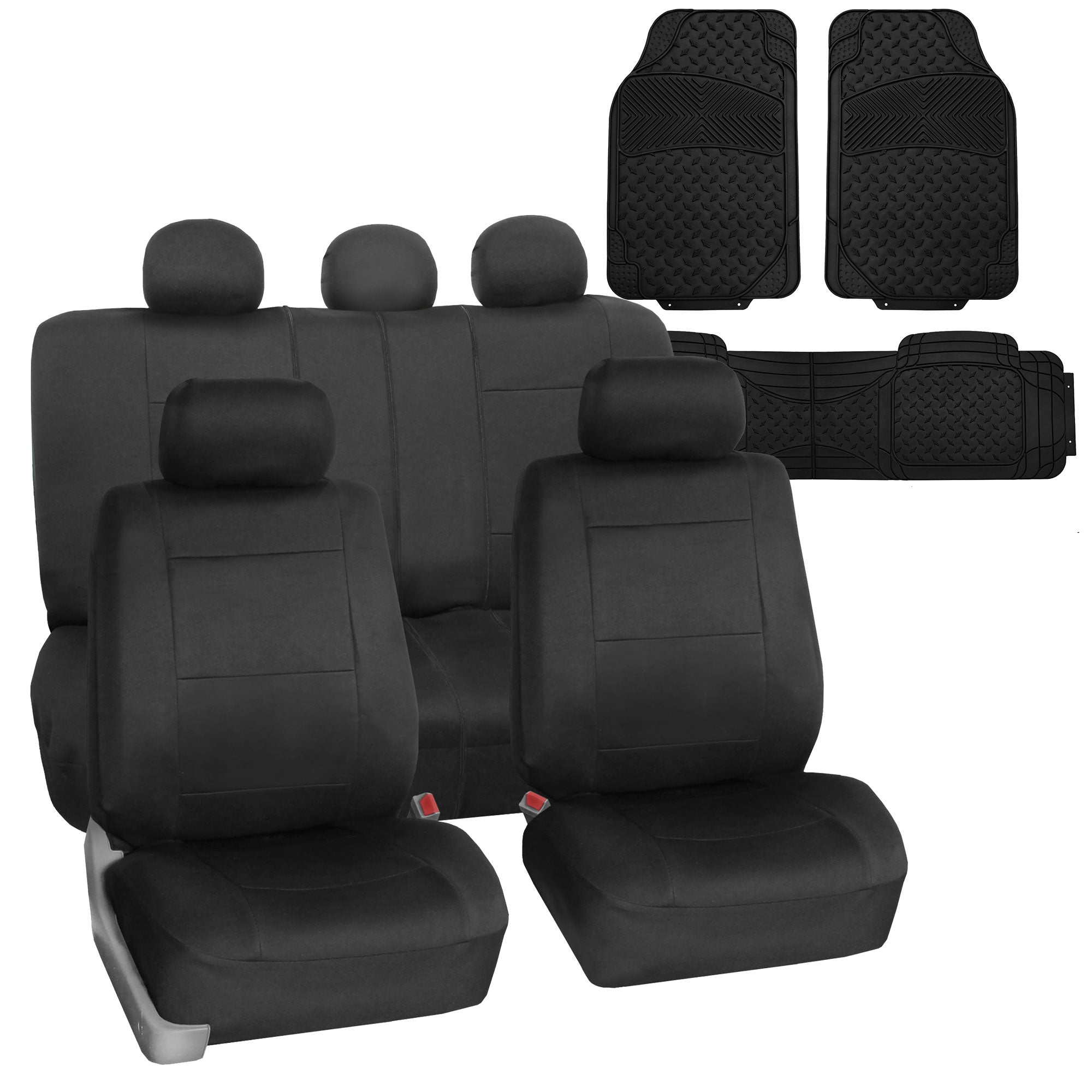 FH Group Universal Waterproof Neoprene Seat Cover Black w/ Black Heavy Duty Floor Mats