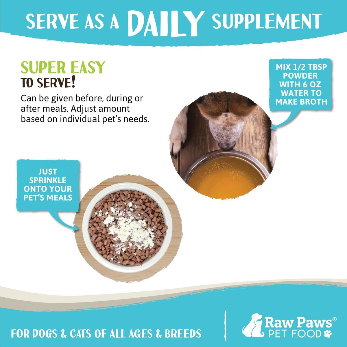 Raw Paws Grass-Fed Beef Bone Broth Powder Dog and Cat Food Topper， 6-oz jar