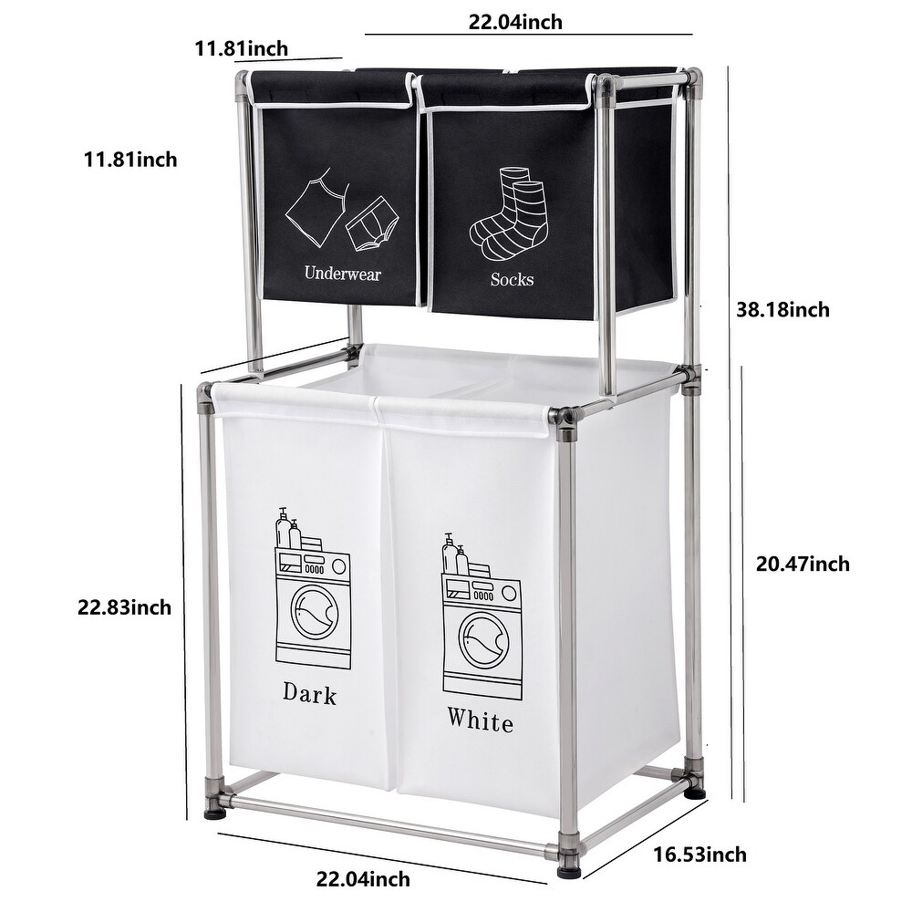 Standing Dirty Clothes Hamper Laundry Hamper Laundry Basket Sorter with 4 Removable Canvas Labeled Bags