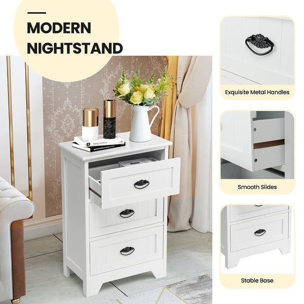 3 Drawers Nightstand End Table Bedroom Organizer Storage Accent Table