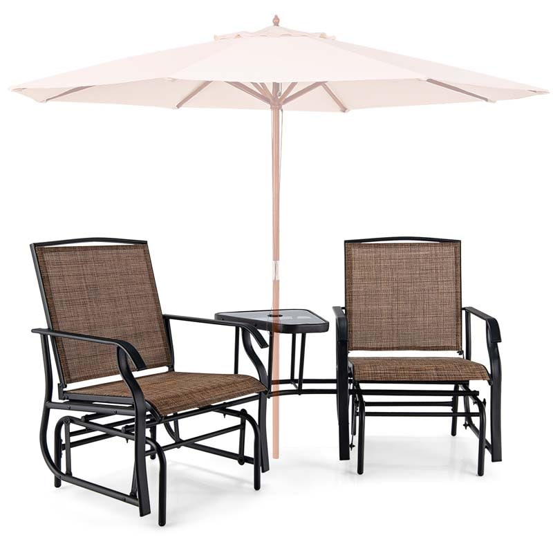 2-Person Double Swing Glider Chair Sling Fabric Porch Rocker with Glass Table & 1.73