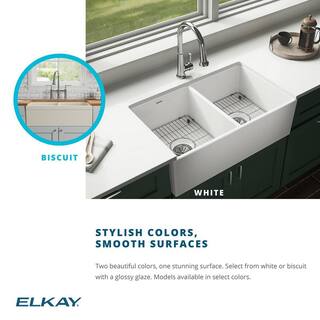 Elkay Explore Farmhouse Apron Front Fireclay 33 in. Double Bowl Kitchen Sink in White SWUF32189WH