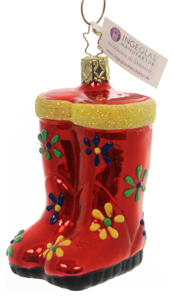 Inge Glas RAIN BOOTS ORNAMENT Glass Christmas Flowers 10160S016   Christmas Ornaments   by Story Book Kids Inc  Houzz