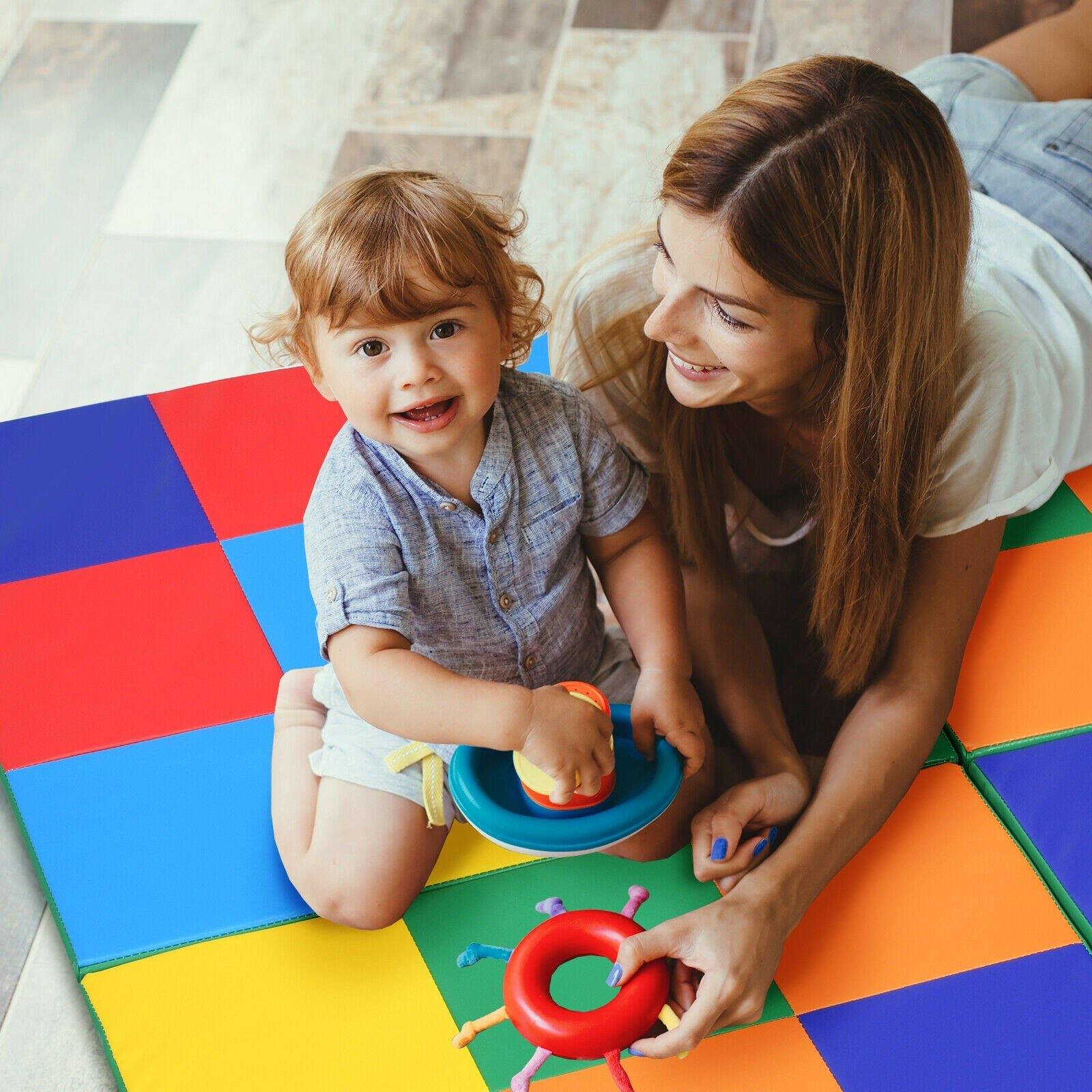 Costzon Toddler Foam Play Mat, Foldable Baby Foam Floor Mats, 58-Inch Square Soft Floor Mat for Baby