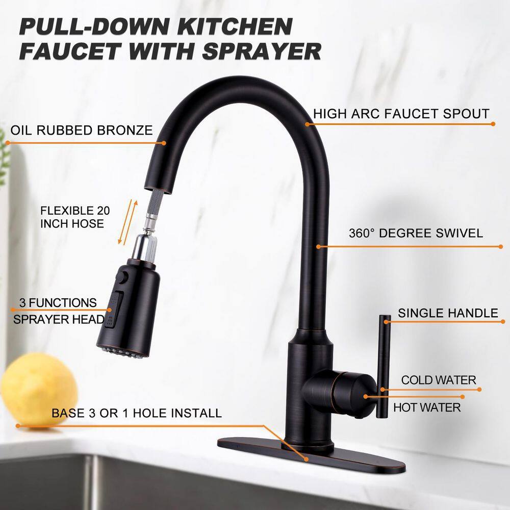 WOWOW Single-Handle Pull-Down Sprayer Kitchen Faucet with PowerSpray and Temperature Control in Oil Rubbed Bronze 2312701RB-AMUS