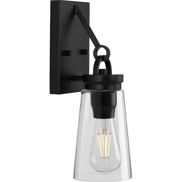 Progress Lighting Stockbrace 1 light Matte Black Farmhouse Wall Light With Clear Glass Shade