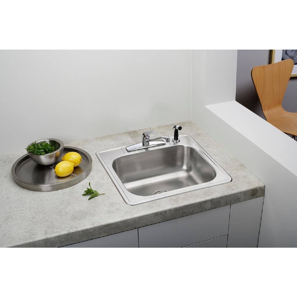 Glacier Bay 25 in. Drop in Single Bowl 20 Gauge Stainless Steel Kitchen Sink HDSB252284