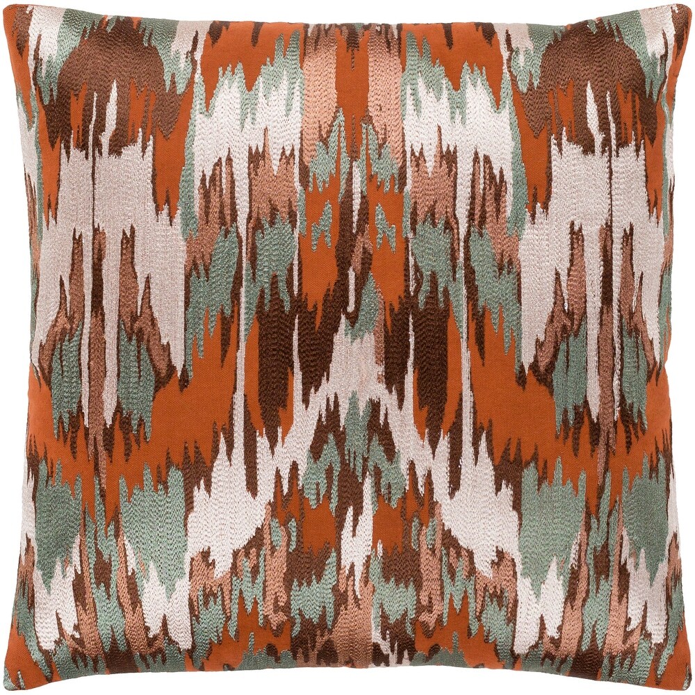 Virgil Brown   Green Embroidered Ikat Feather Down Throw Pillow (18\