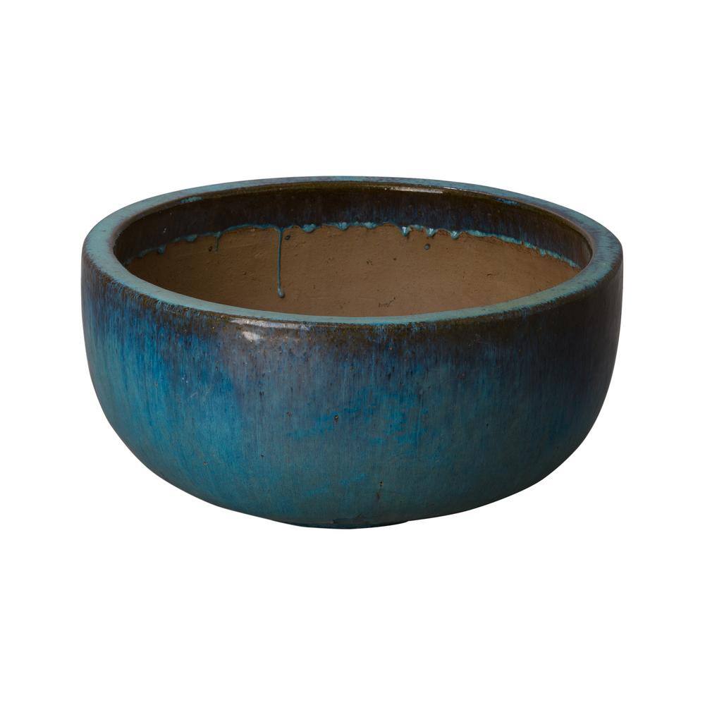 Emissary Shallow 23 in. D x 12 in. H Teal Ceramic Round Planter with Drainage Hole 12052GT-2