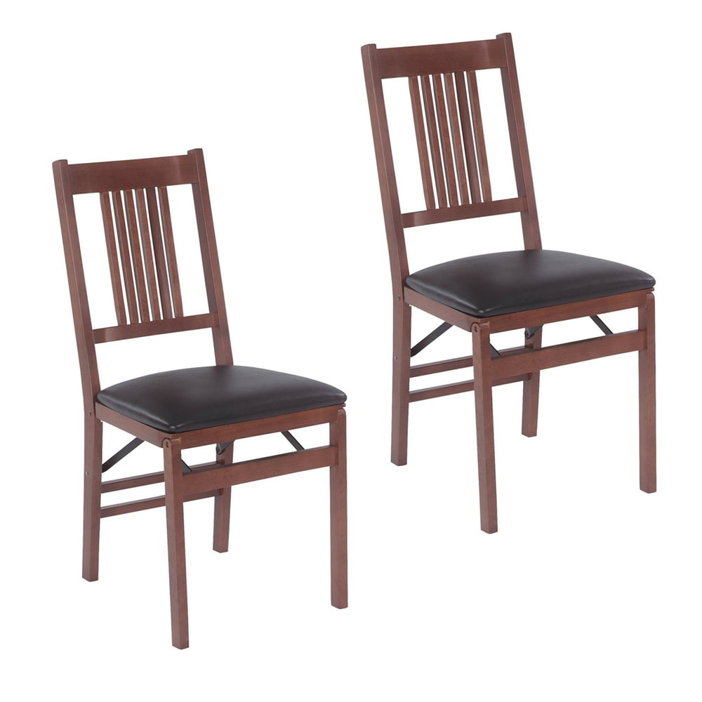 Stakmore True Mission Folding Chair， Set of 2， Fruitwood with Black Vinyl Seat