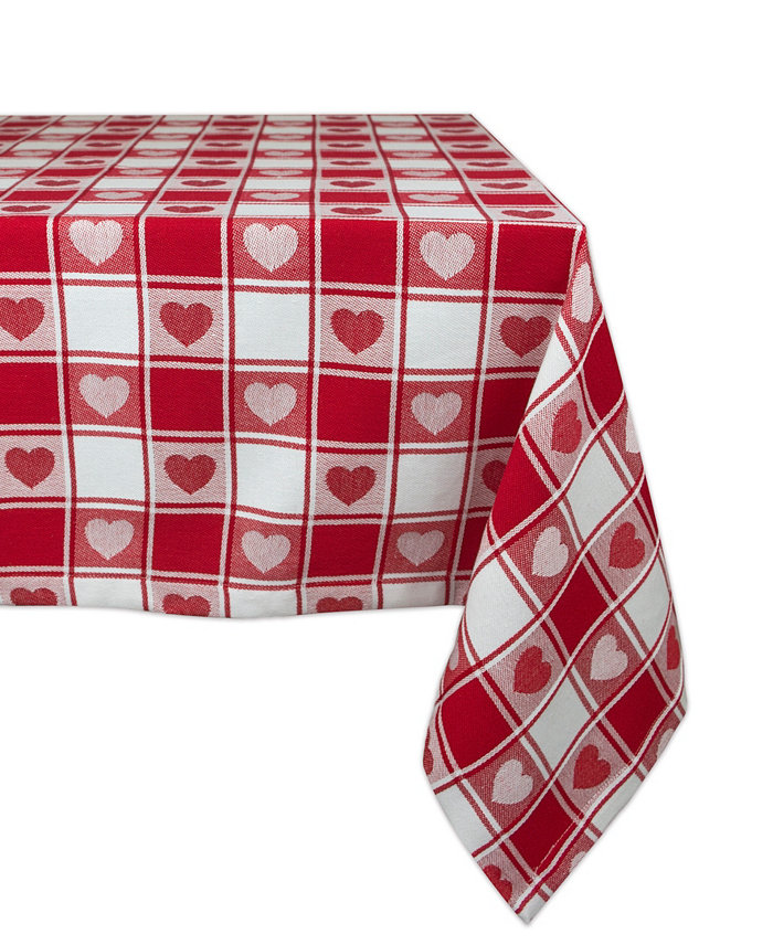 Design Imports Woven Check Hearts Tablecloth 60 x 84