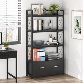 BYBLIGHT Atencio Black File Cabinet with Drawer and Open Storage Shelves Bookcase for Letter SizeA4 Size Lateral BB-C0646DT