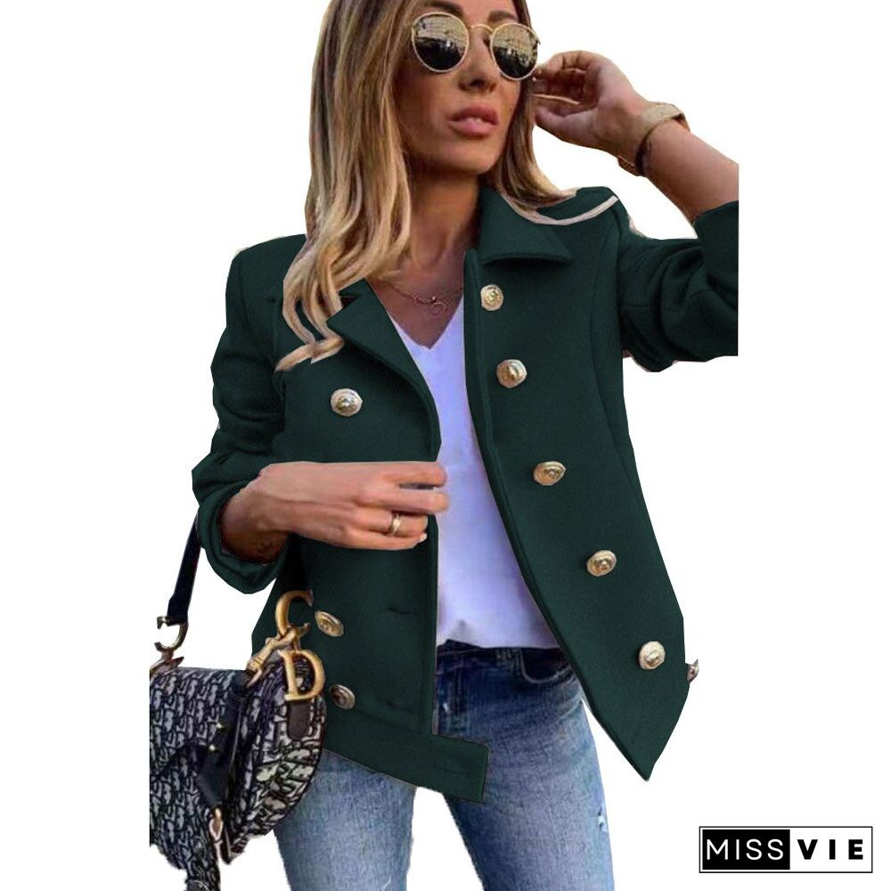 Fashion Winter Jacket Women Slim Long-sleeved Double-breasted Suit Collar Woolen Coat Tweed Jacket