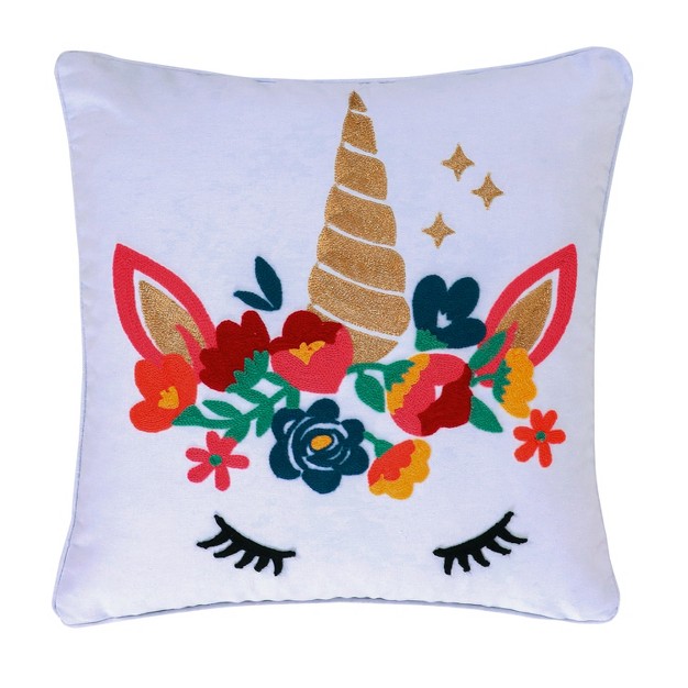 Chantal Unicorn Embroidered Decorative Pillow Arte Boema