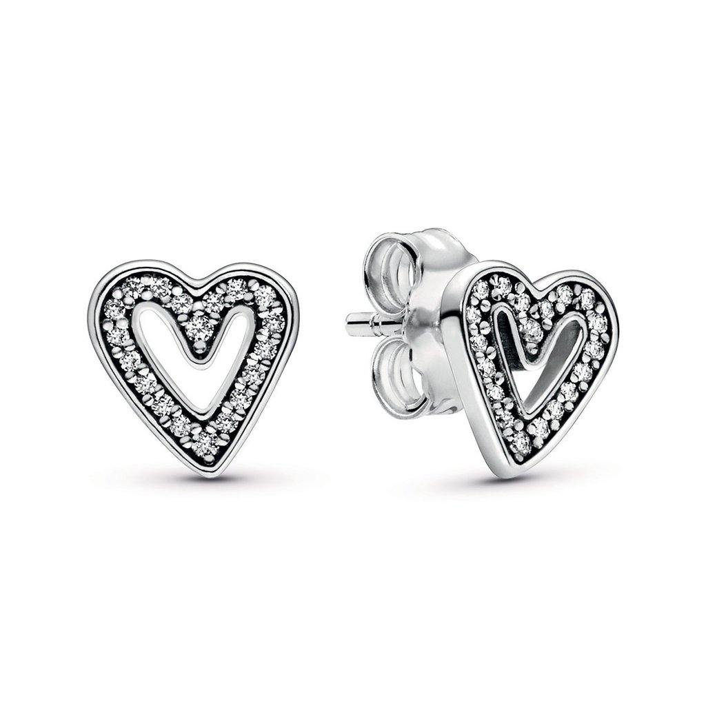 PANDORA  Sparkling Freehand Heart Stud Earrings