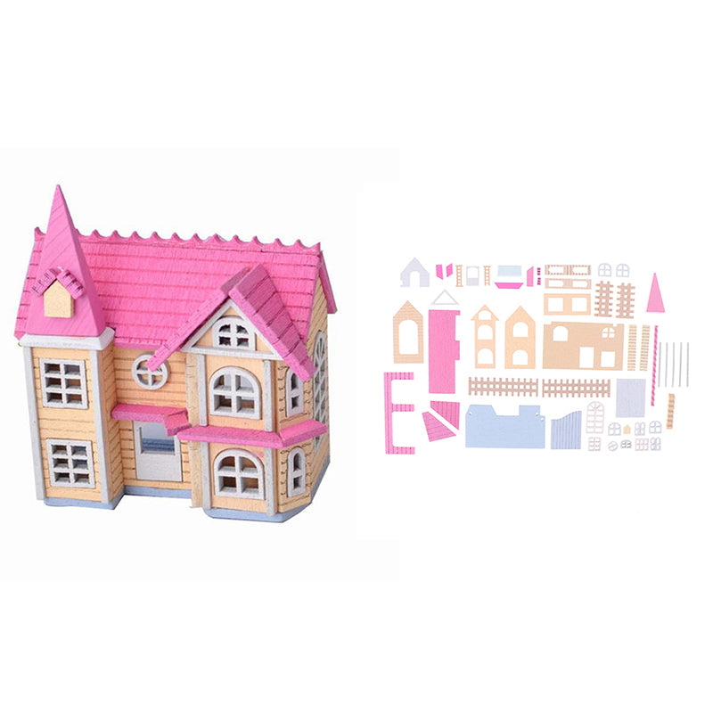 1/12 Pink DIY Mini Wooden Dolls Miniature House Handicraft Assemble Toys Kits