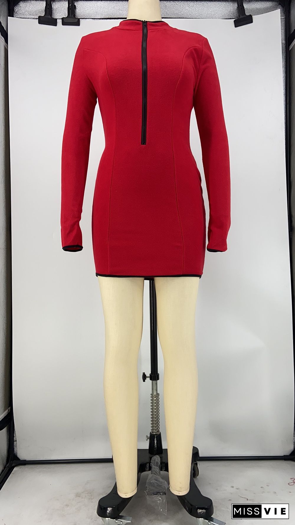 Solid Color Long Sleeve Patchwork Hip-hugging Dress