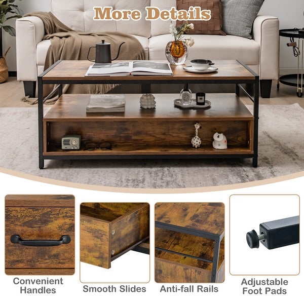 Costway Coffee Table with Storage Drawersand Shelf Coffee Table with - See Details