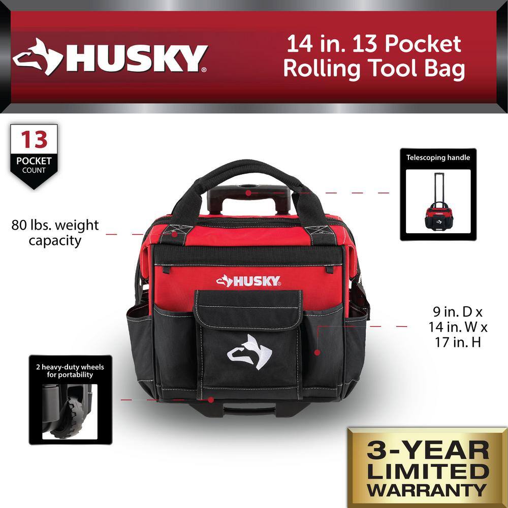 Husky HD65014-TH 14 in. 13 Pocket Rolling Tool Bag