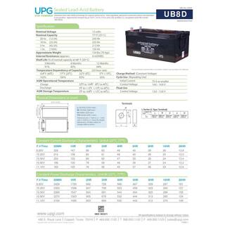 UPG 12-Volt 250 Ah L4 Terminal Sealed Lead Acid (SLA) AGM Rechargeable Battery UB-8D AGM