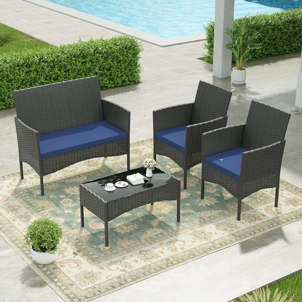 4Piece Conversation Furniture Set，Patio Dining Table and Chair Set