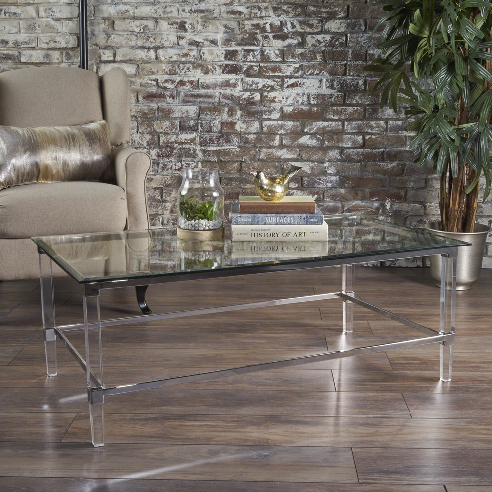 GDF Studio Bayor Tempered Glass Coffee Table With Acrylic and Iron Accents   Contemporary   Coffee Tables   by GDFStudio  Houzz