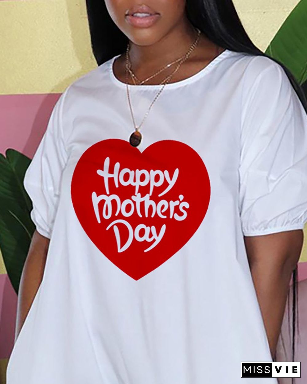 Mother's Day Letter Heart Print Ruched Casual T-shirt Dress