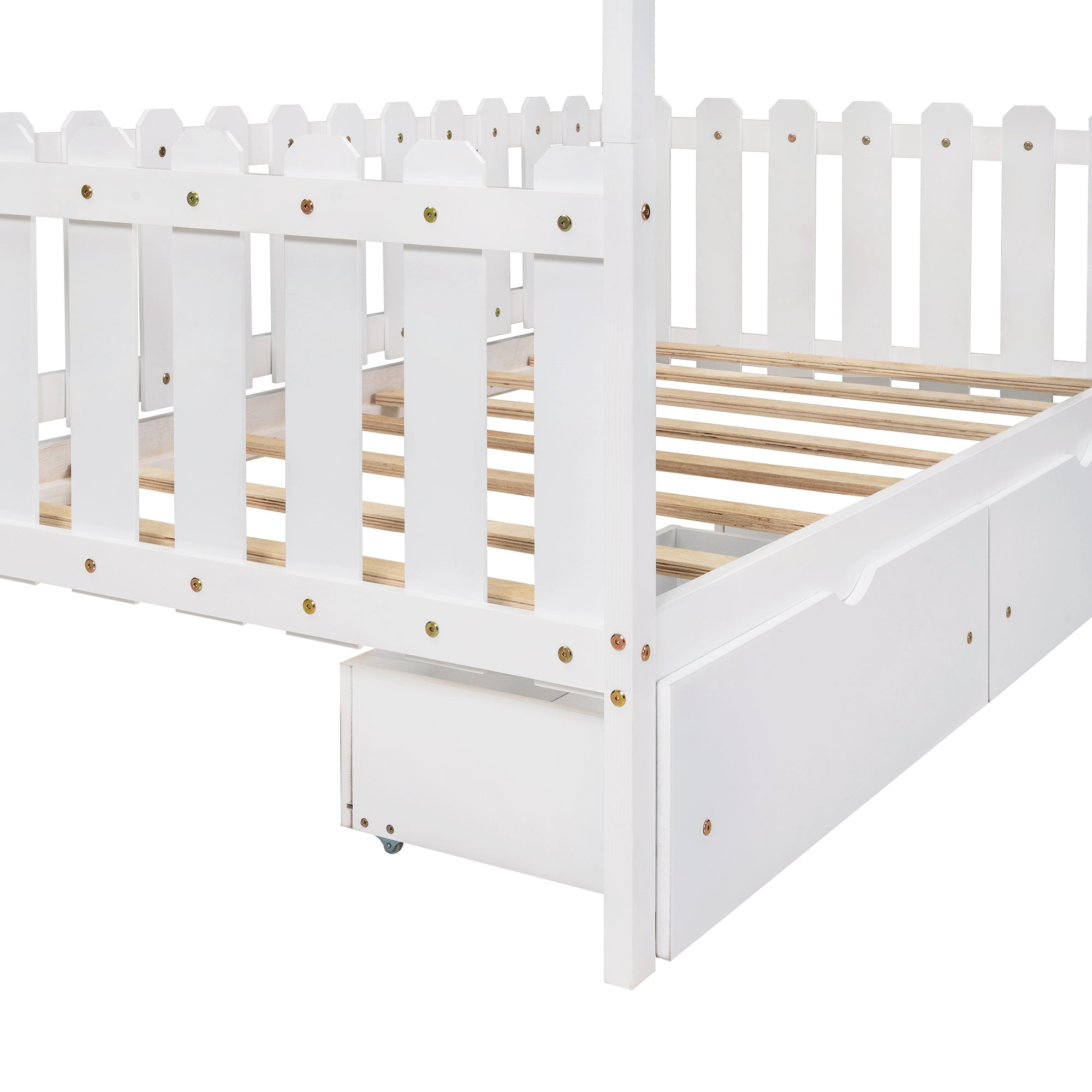 Euroco Twin Size Wood House-Shaped Bed with Drawers for Kids, White