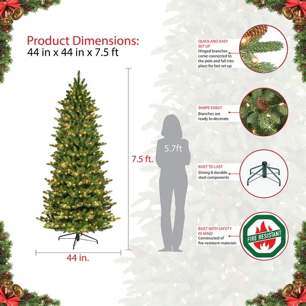 Puleo International 7.5 ft. Pre Lit Slim Fraser Fir Artificial Christmas Tree