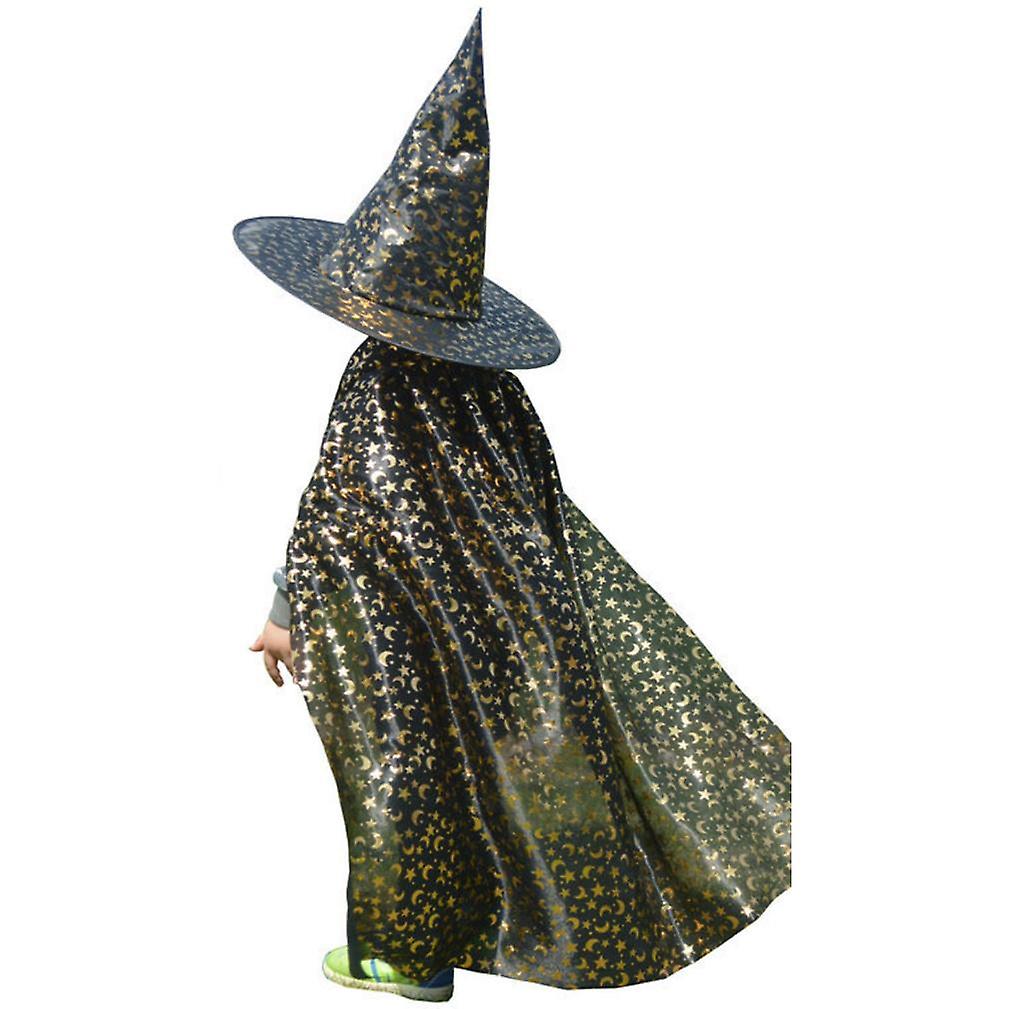 2 Pcs Kids Cosplay Witch Cloak Set Shoulder Shawl And Hat For Halloween Costume Ball