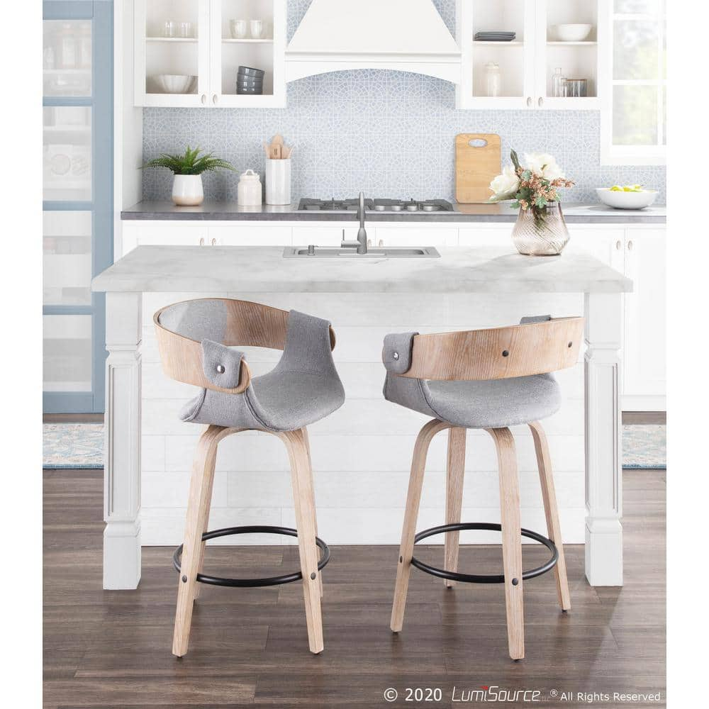 Lumisource Elisa 34.5 in. Counter Height Bar Stool in Grey Fabric and White Washed Wood (Set of 2) B26-ELISA2-SWVR WWGY2