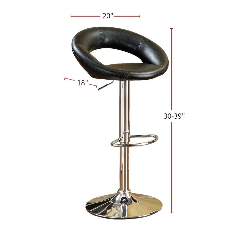 Black Faux Leather Stool Adjustable Height Chairs Set of 2 Chair Swivel Design Chrome Base PVC Dining Furniture