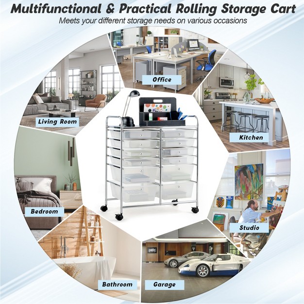 Tangkula 12 drawers Rolling Storage Cart With Organizer Top