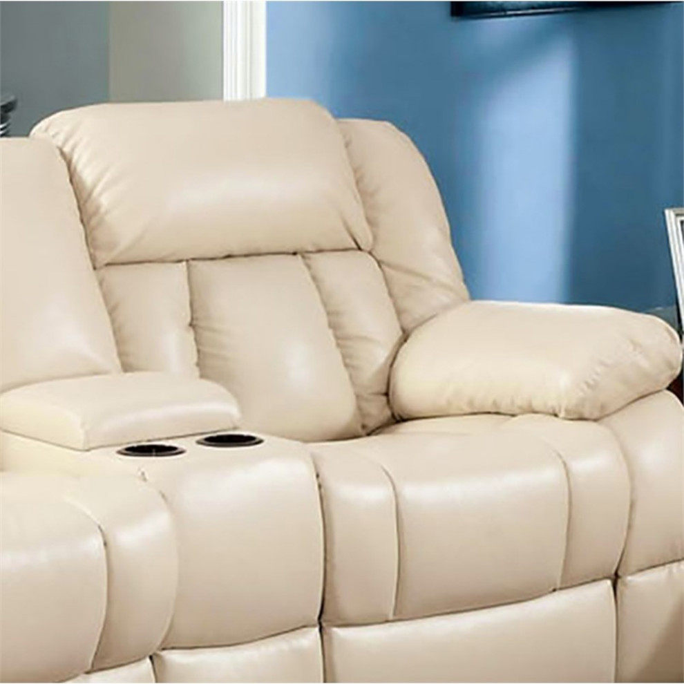 Bowery Hill Faux Leather Upholstered Reclining Loveseat in Ivory   Contemporary   Loveseats   by Homesquare  Houzz